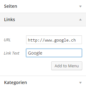 Wordpress Menü-Links hinzufügen